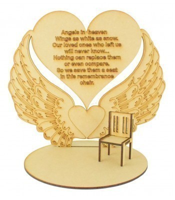 Laser Cut 'Angels in heaven, Wings as white as snow.' Angel Wings Plaque on a Stand with Miniature Chair